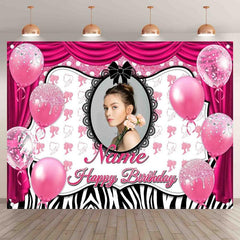 Custom DIY Name Photo Pink Happy Birthday Backdrop