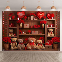 Valentine's Day Bear Red Rose Love Heart Backdrop