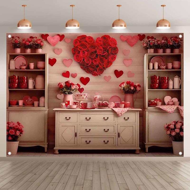 Valentine's Day Wooden Kitchen Love Heart Background(FAST) - UUFelice Studio