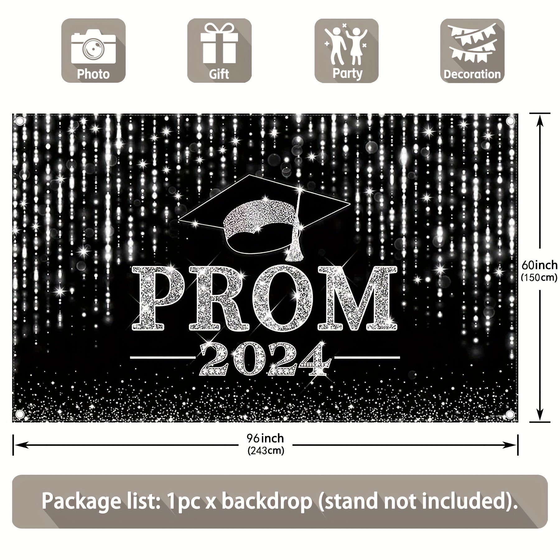 1pc 72x43inch/96x60inch, Black Golden/Black Silvery Prom 2024 Polyester Photography Backdrop, Congrats Grad Sprinkle Glitter Star Background, Elementary Junior Senior High School College University Celebration, Happy Graduation Party Decorations Gifts, Ph - UUFelice Studio