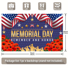 1pc 72x43inch/96x60inch, American Memorial Day Polyester Photography Backdrop, Remember And Honor Patriotic Soldier Background, Stars Stripes Flag Party Gifts Decorations, Photo Booth Banner Supplies, Drilled Holes At The Four Corners For Easy Hanging - UUFelice Studio