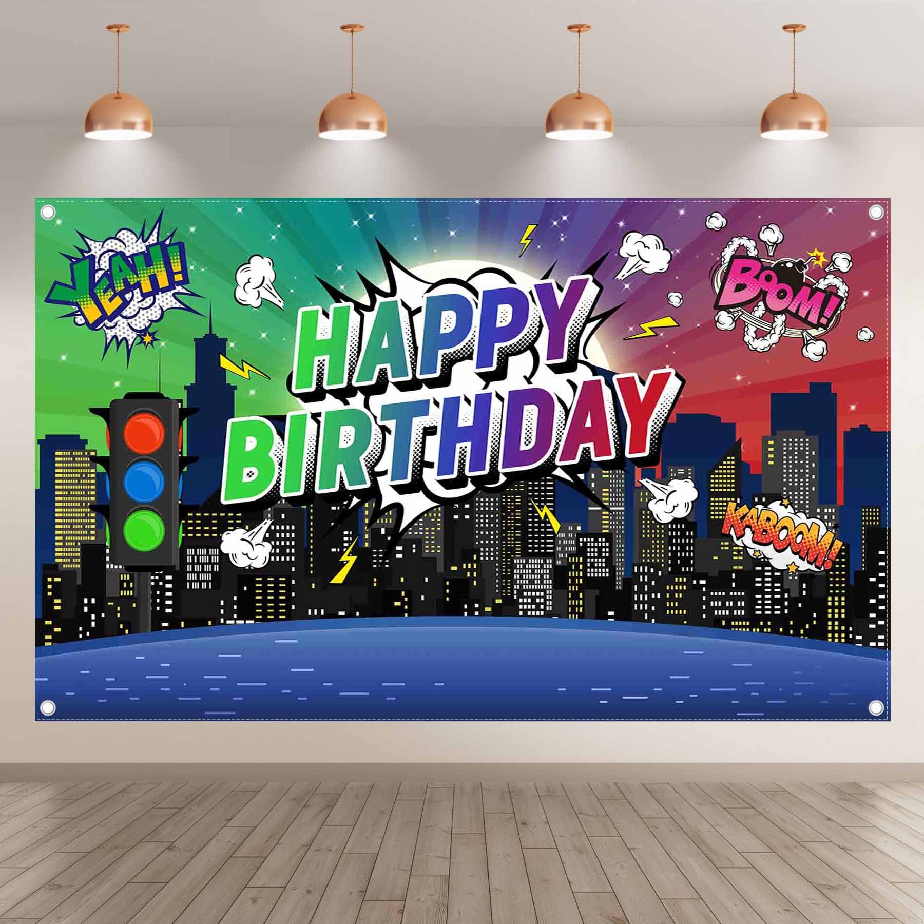 Cityscape Birthday Comics Style Building Backdrop