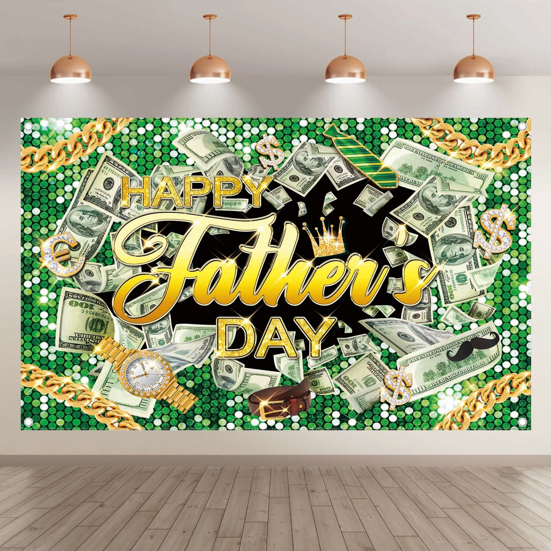 Happy Father's Day Diamonds Dollar Bills Cash Backdrop