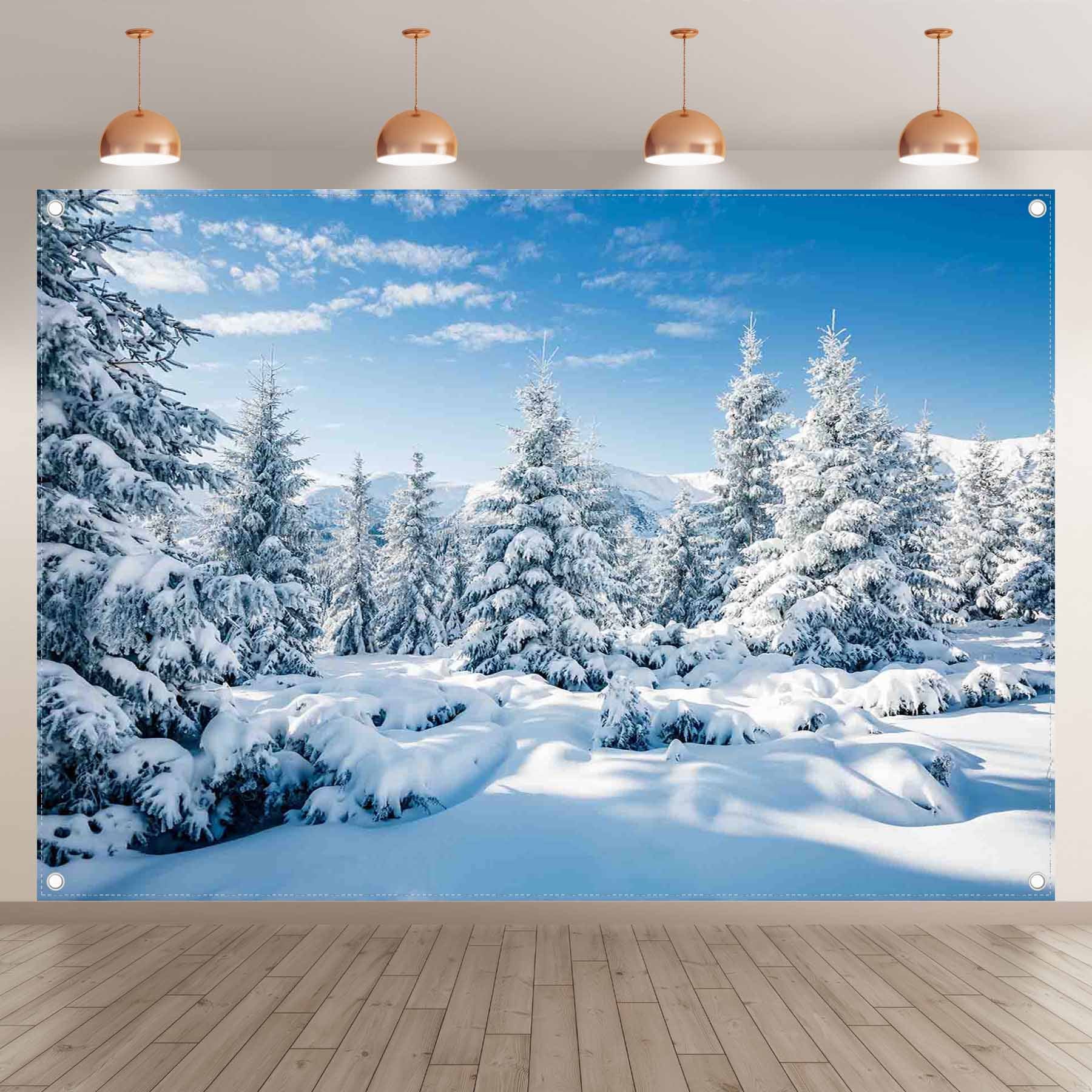 Winter Snow Forest Christmas Tree Backdrop