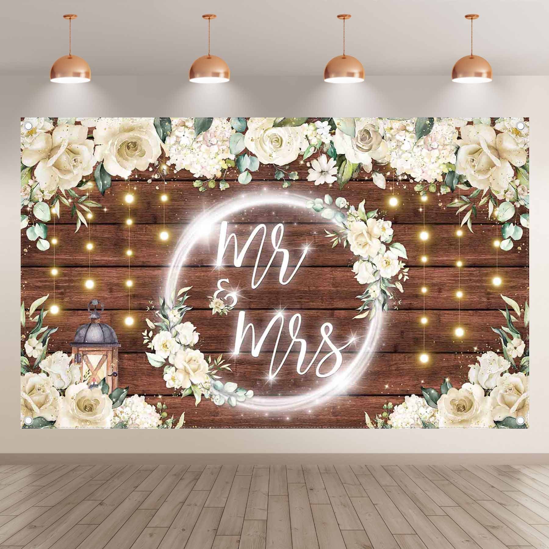 White Floral Mr Mrs Engagement Party Backdrop