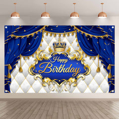 Happy Birthday Blue Curtain Prince Backdrop