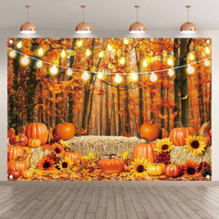 Woodland Pumpkin Landscape Maple Leaves Backdrop