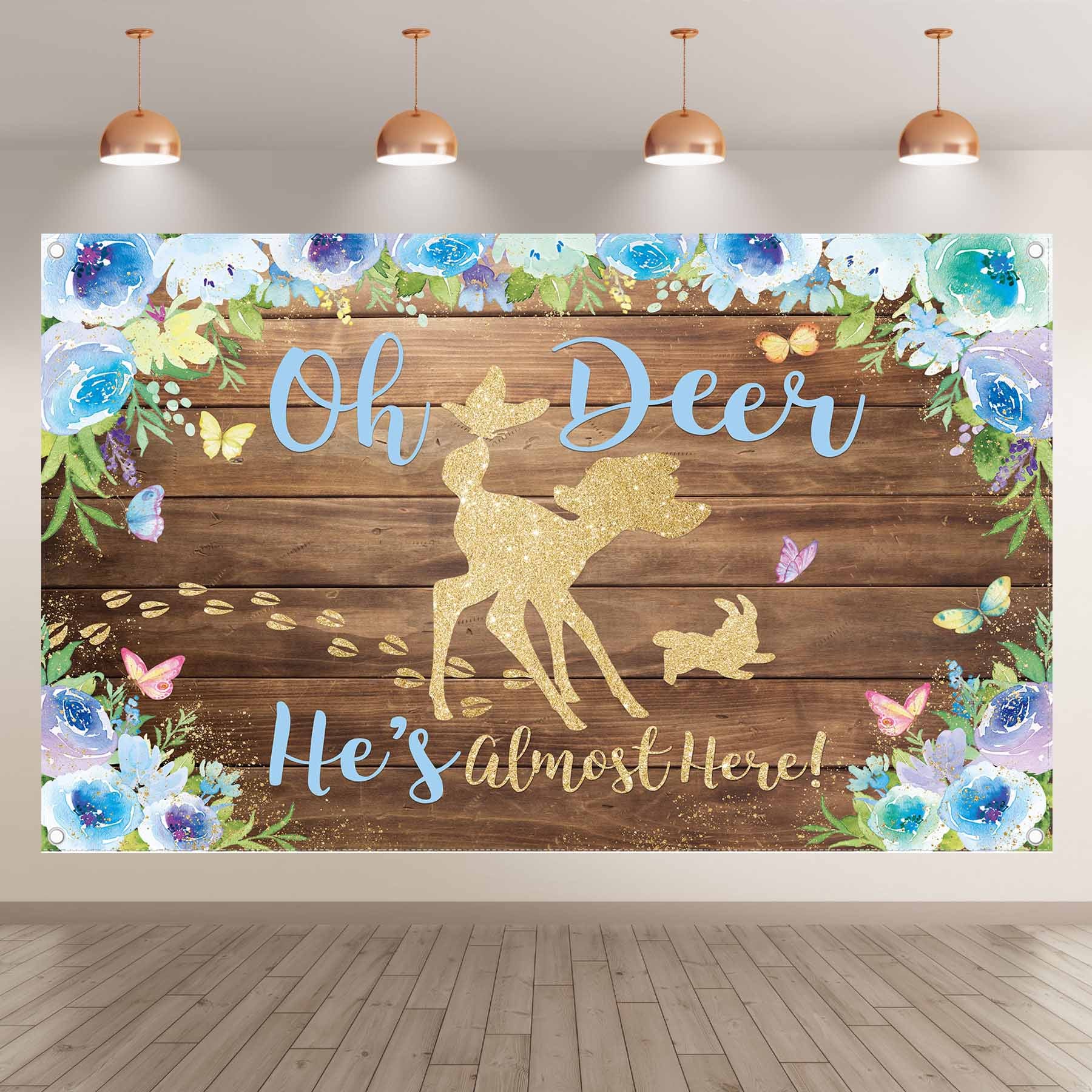 Oh Deer 's Almost  Girl Blue Backdrop