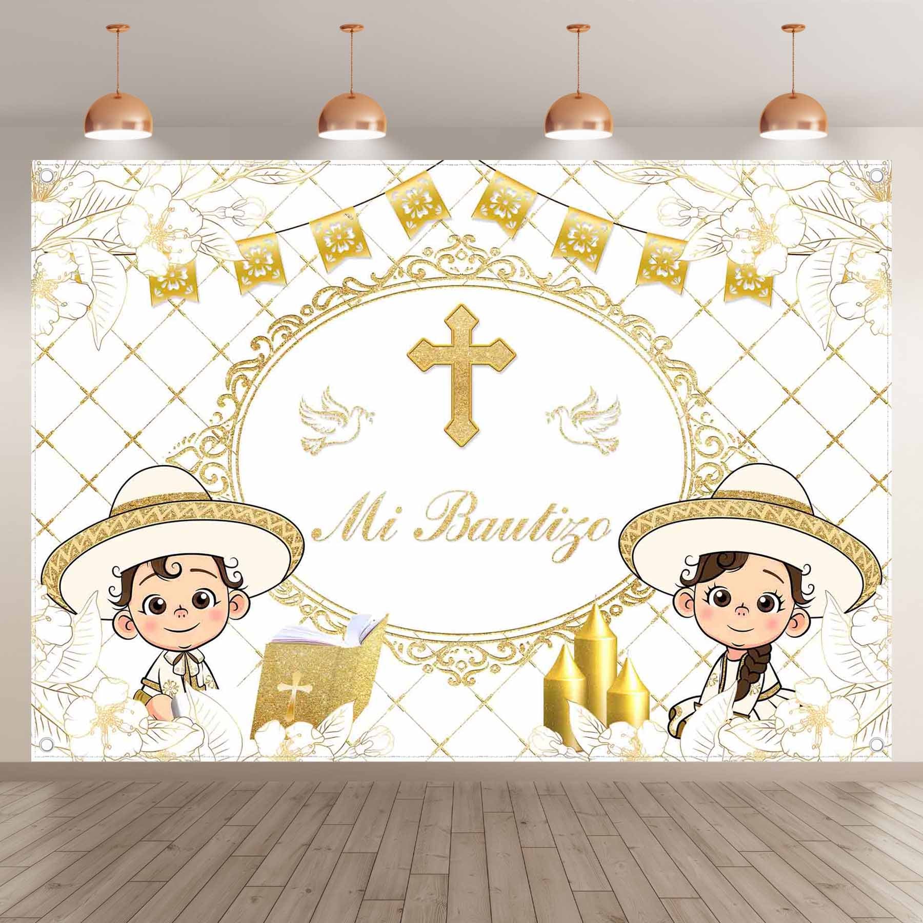 Mexico Golden White Flower Leaves Banner Backdrop