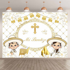 Mexico Golden White Flower Leaves Banner Backdrop