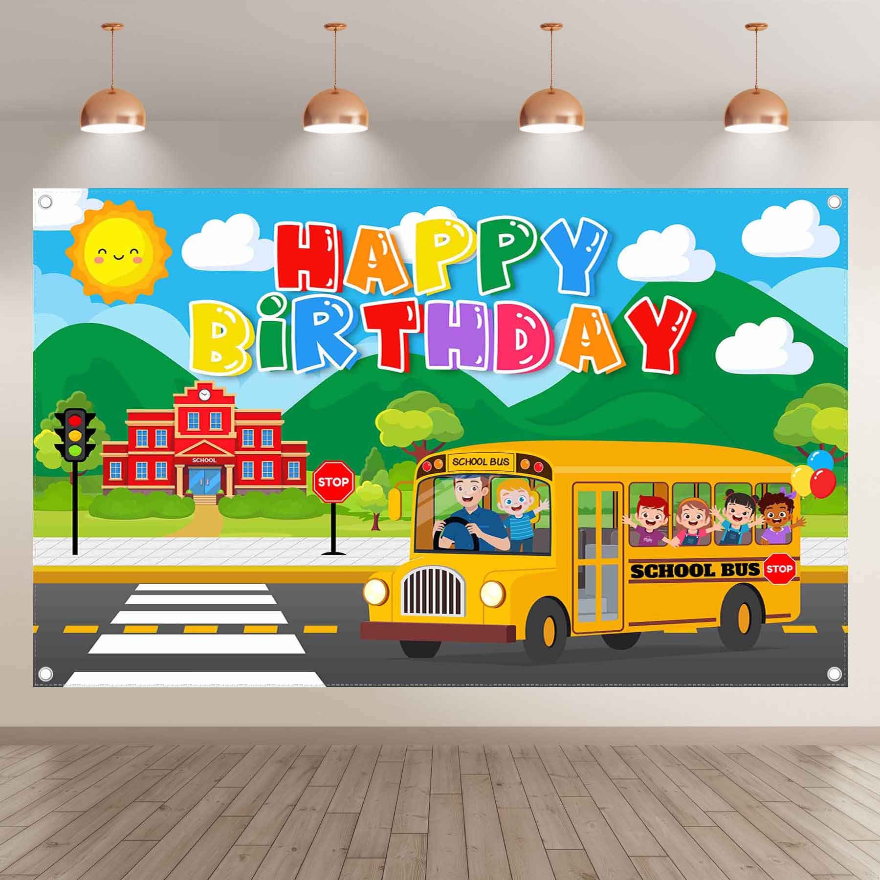 Yellow School Bus Birthday Wheels Backdrop