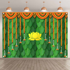 India Traditional Lotus Green Backdrop