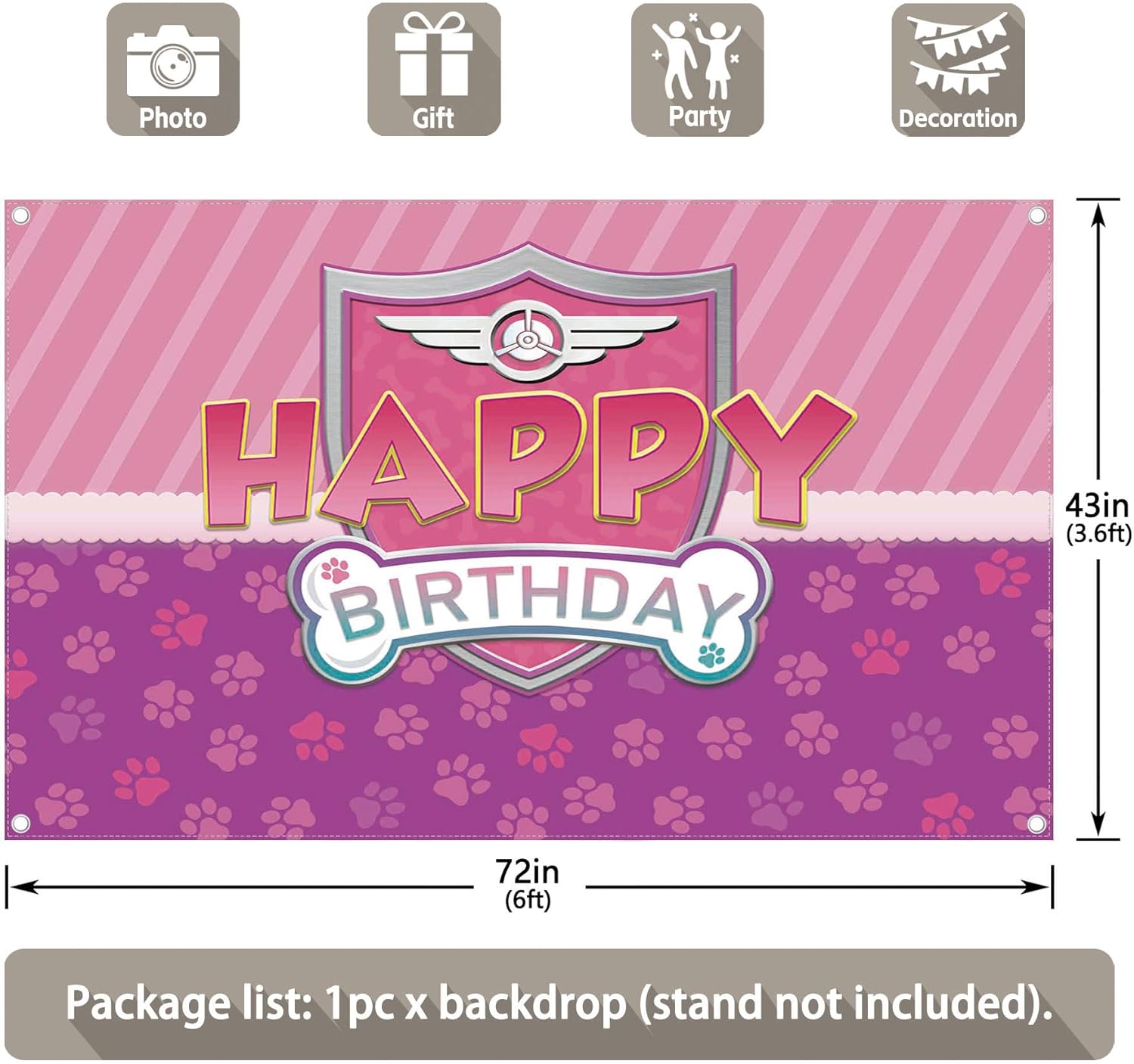 Pink Dog Paw Logo Birthday Backdrop（FAST）