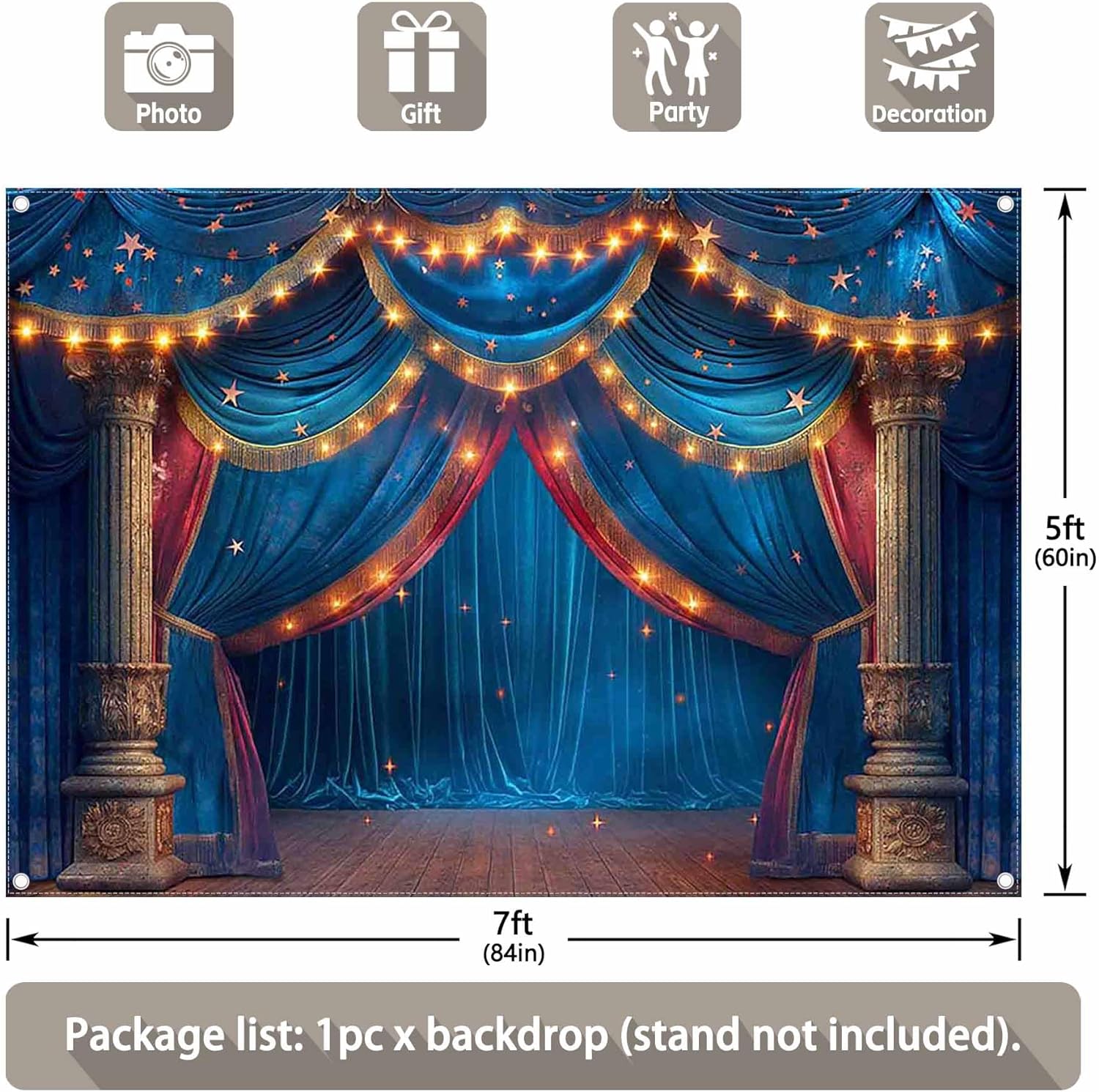 Theater Curtain Stage Glitter Stars Carnival Backdrop