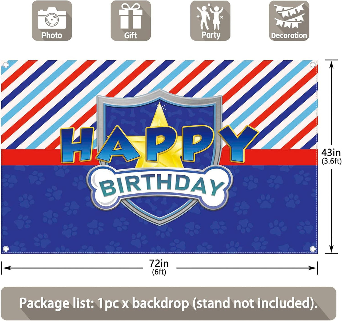 Blue Dog Paw Logo Birthday Backdrop(FAST)