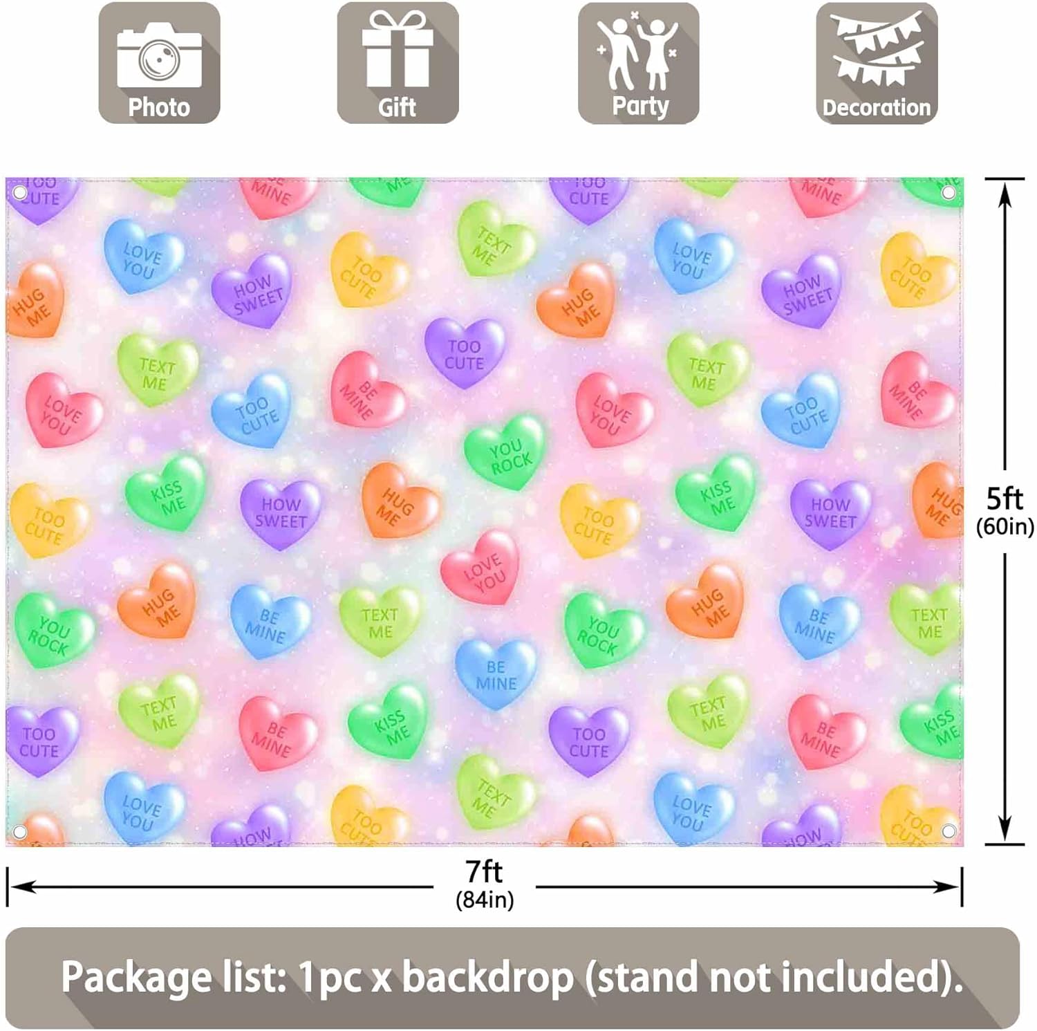 Valentine's Day Sweet Heart Conversation Hearts Backdrop(FAST)