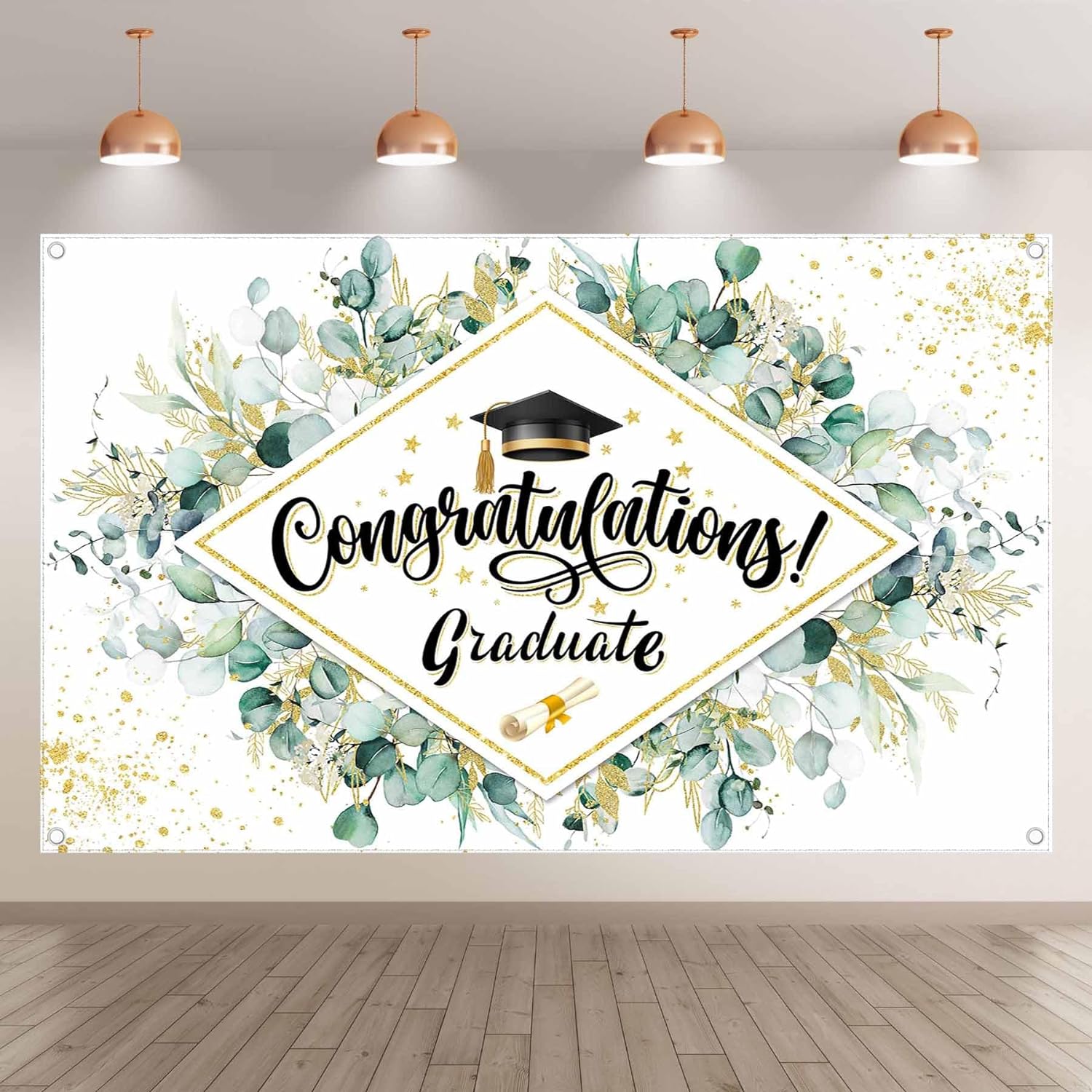 Greenery Leaves Graduation Congraduations Backdrop(FAST)