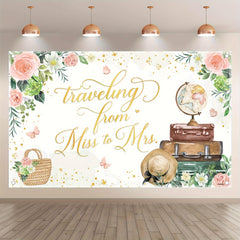 1pc, 72x43inch Traveling from Miss to Mrs Polyester Photography Backdrop, Bridal Shower Engagement Wedding Party Photo Background Tapestry, Adventure Begins Banner Decorations, Photo Booths Studio Props, Birthday Cake Table Supplies Room Decor, Drilled Ho - UUFelice Studio