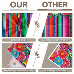 1pc, 7x5ft/8x6ft/10x8ft, Mexican Fiesta Photography Backdrop, Colorful Stripes Paper Flowers Happy Cinco De Mayo Background, Mexico Carnival Birthday Cake Table Party Decorations, Floral Wedding Gifts Photo Booths Banner Supplies, Drilled Holes At The Fou - UUFelice Studio