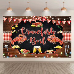 1pc, 72x43inch, Crawfish Boil Theme Polyester Photography Backdrop, Lobster Seafood Background, BBQ Beer Outdoor Party Gifts Decorations, Summer Picnic Event Supplies Photo Booth Props, Drilled Holes at the Four Corners for Easy Hanging - UUFelice Studio