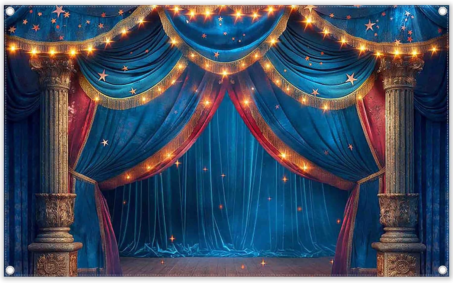 Theater Curtain Stage Glitter Stars Carnival Backdrop