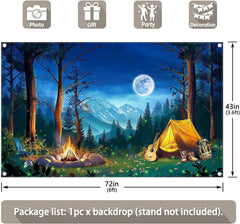 Forest Night Scene Camping  Campfire Tent Background