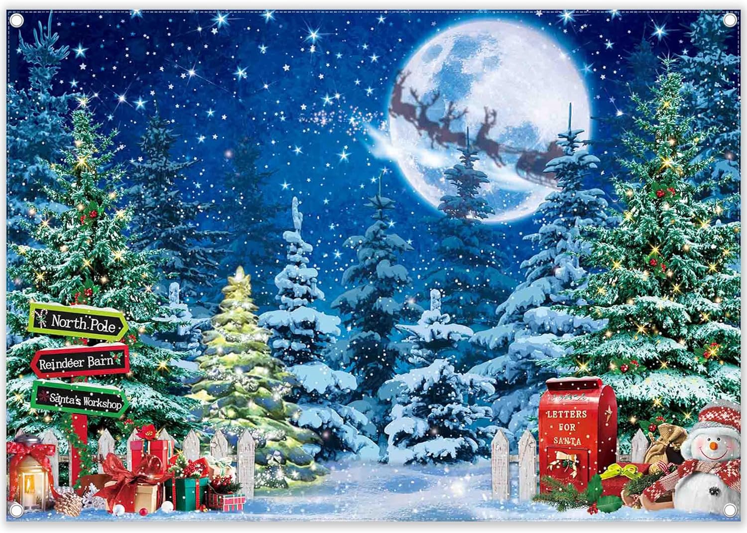 Christmas Winter Scene Night Snow Xmas Tree Backdrop