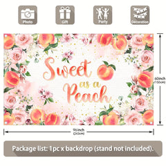 1pc, 72x43inch/96x60inch,Sweet As A Peach Polyester Photography Backdrop,Pink Peach Floral Roses Baby Shower Infant Baptism Background,Girls First Birthday Party Cake Table Gifts Decorations,Photo Booth Banner Supplies,Drilled Holes At The Four Corners Fo - UUFelice Studio