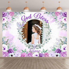 Custom DIY Name Photo Backdrop Purple Flowers God Bless Backdrop