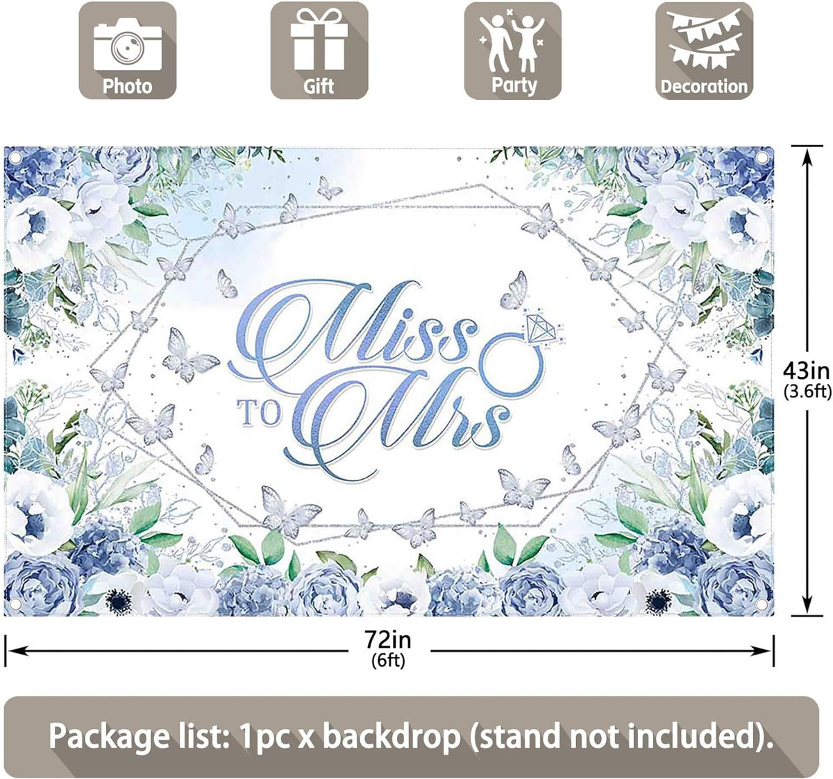 Miss to Mrs Floral  Bridal Shower Blue Backdrop(FAST)