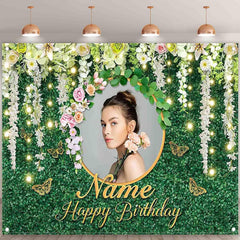 Custom DIY Name Photo Greenery Neutral Birthday Backdrop