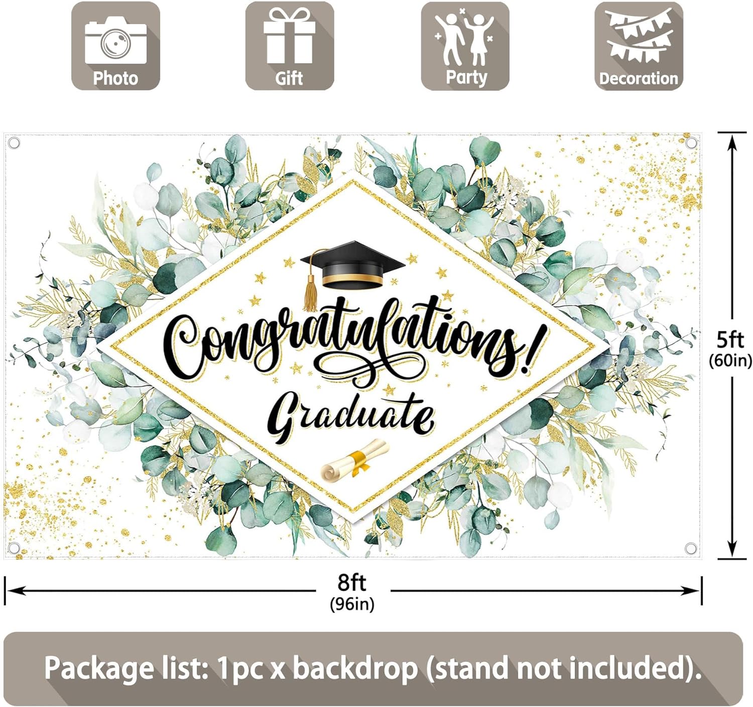 Greenery Leaves Graduation Congraduations Backdrop(FAST)