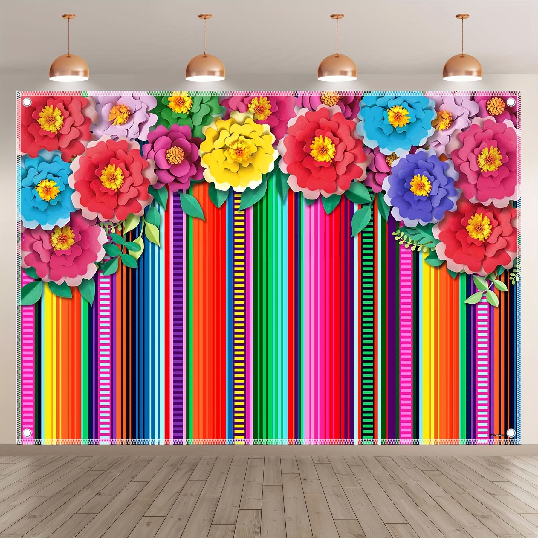 1pc, 7x5ft/8x6ft/10x8ft, Mexican Fiesta Photography Backdrop, Colorful Stripes Paper Flowers Happy Cinco De Mayo Background, Mexico Carnival Birthday Cake Table Party Decorations, Floral Wedding Gifts Photo Booths Banner Supplies, Drilled Holes At The Fou - UUFelice Studio