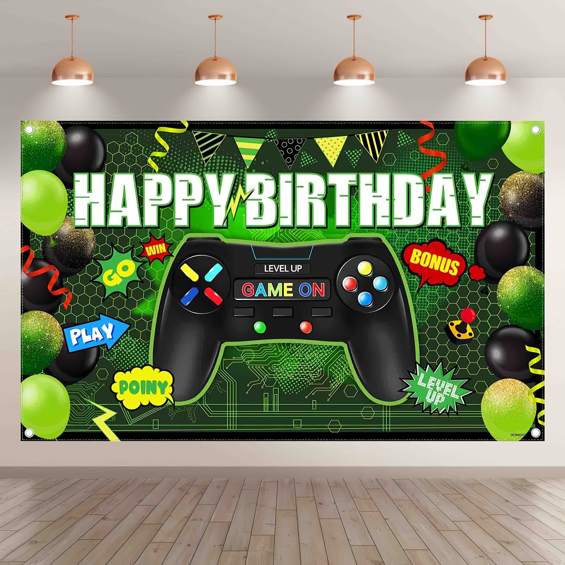 Green Video Game Happy Birthday Boys Level Up Backdrop(FAST) - UUFelice Studio