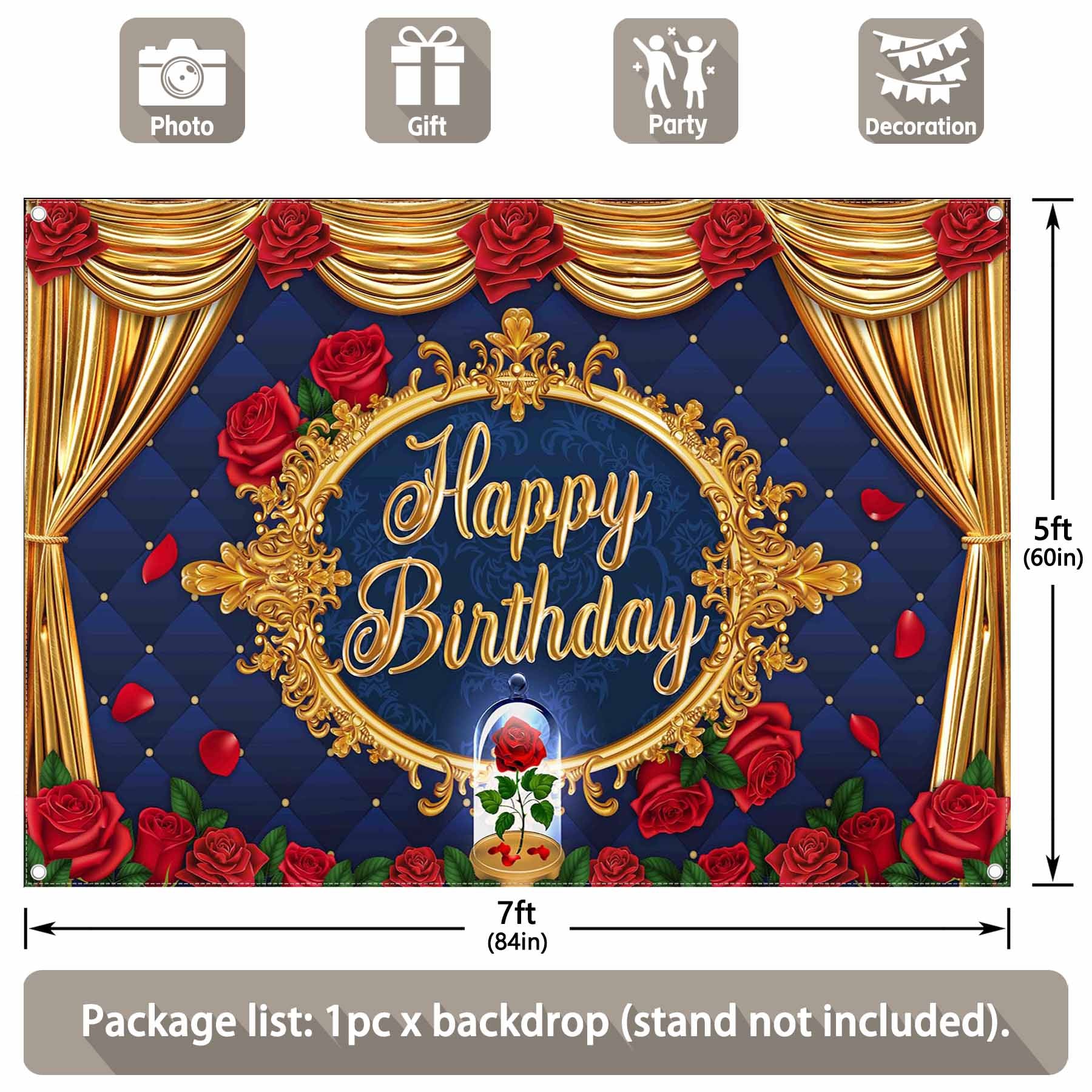 Happy Birthday Sleeping Beauty Rose Backdrop