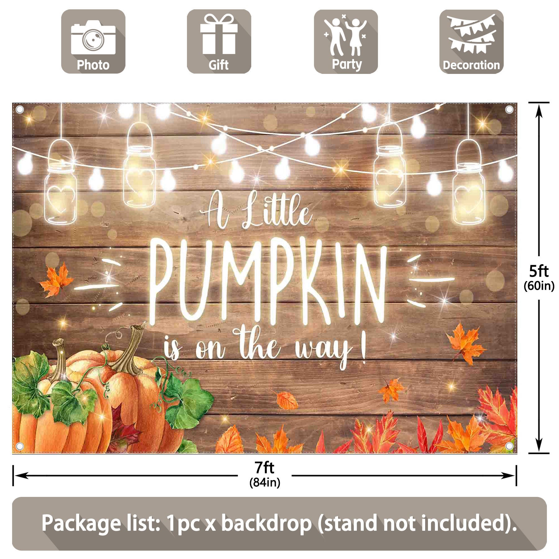 A Little Pumpkin is On The Way Fall Maple Leaves Backdrop