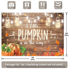 A Little Pumpkin is On The Way Fall Maple Leaves Backdrop