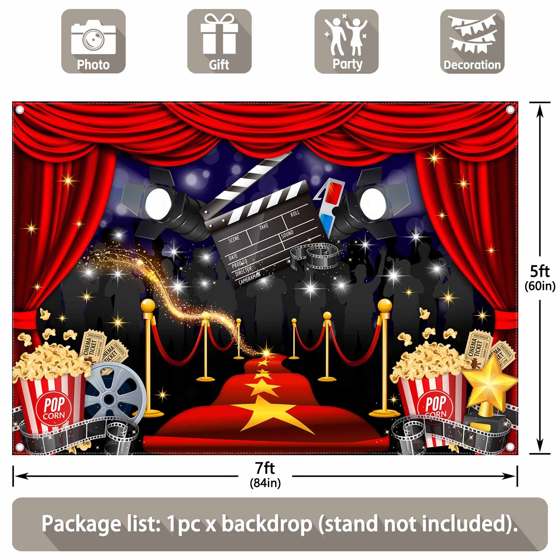 Film Movie Red Curtain Popcorn Backdrop