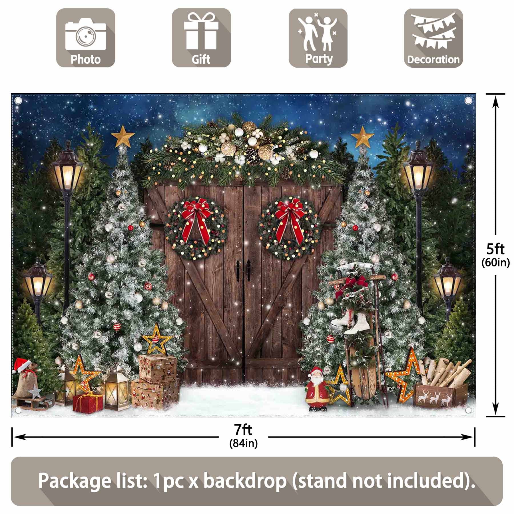 Winter Christmas Rustic Barn Wood Door Backdrop - UUFelice Studio