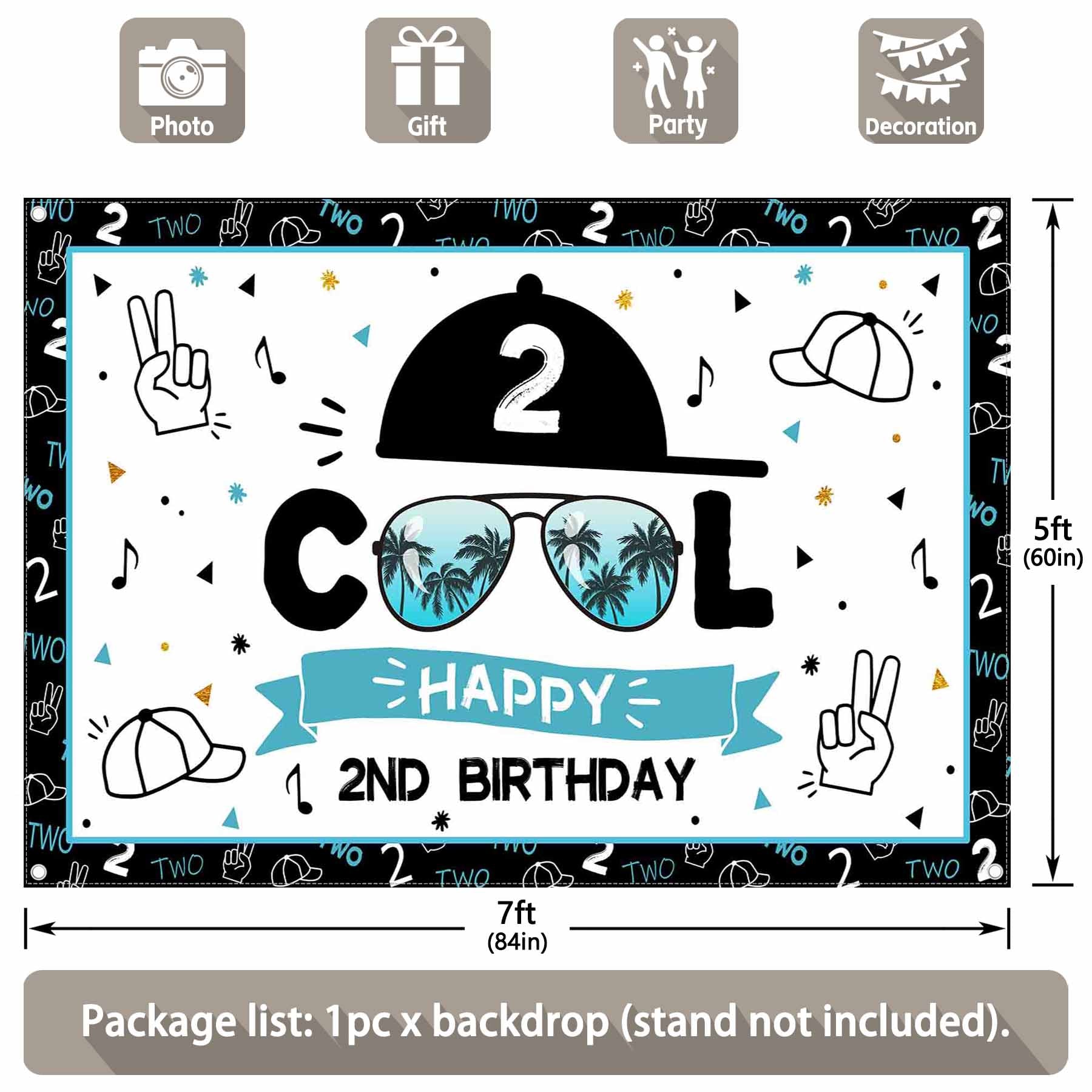 Happy 2nd Birthday Cool Boy Backdrop