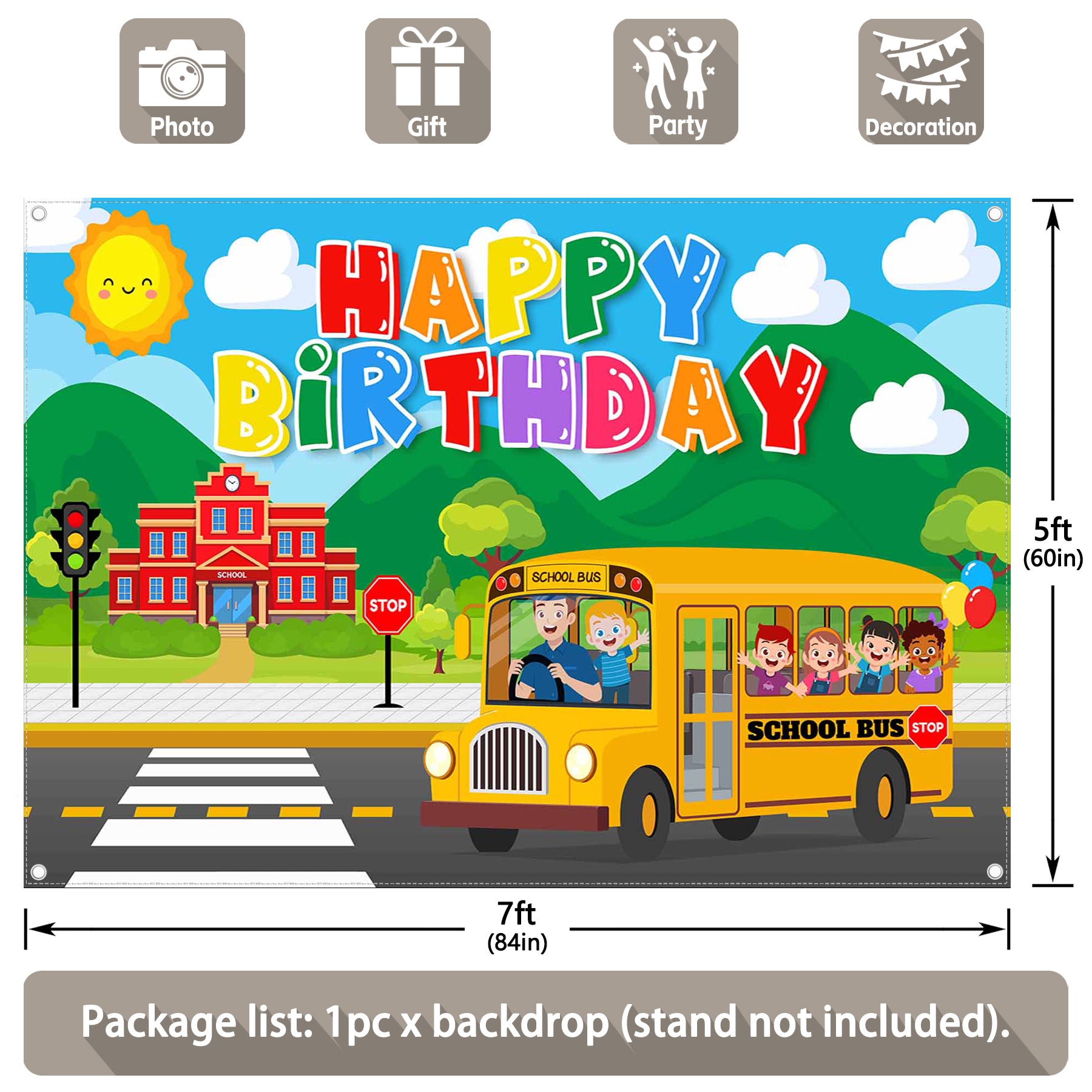 Yellow School Bus Birthday Wheels Backdrop