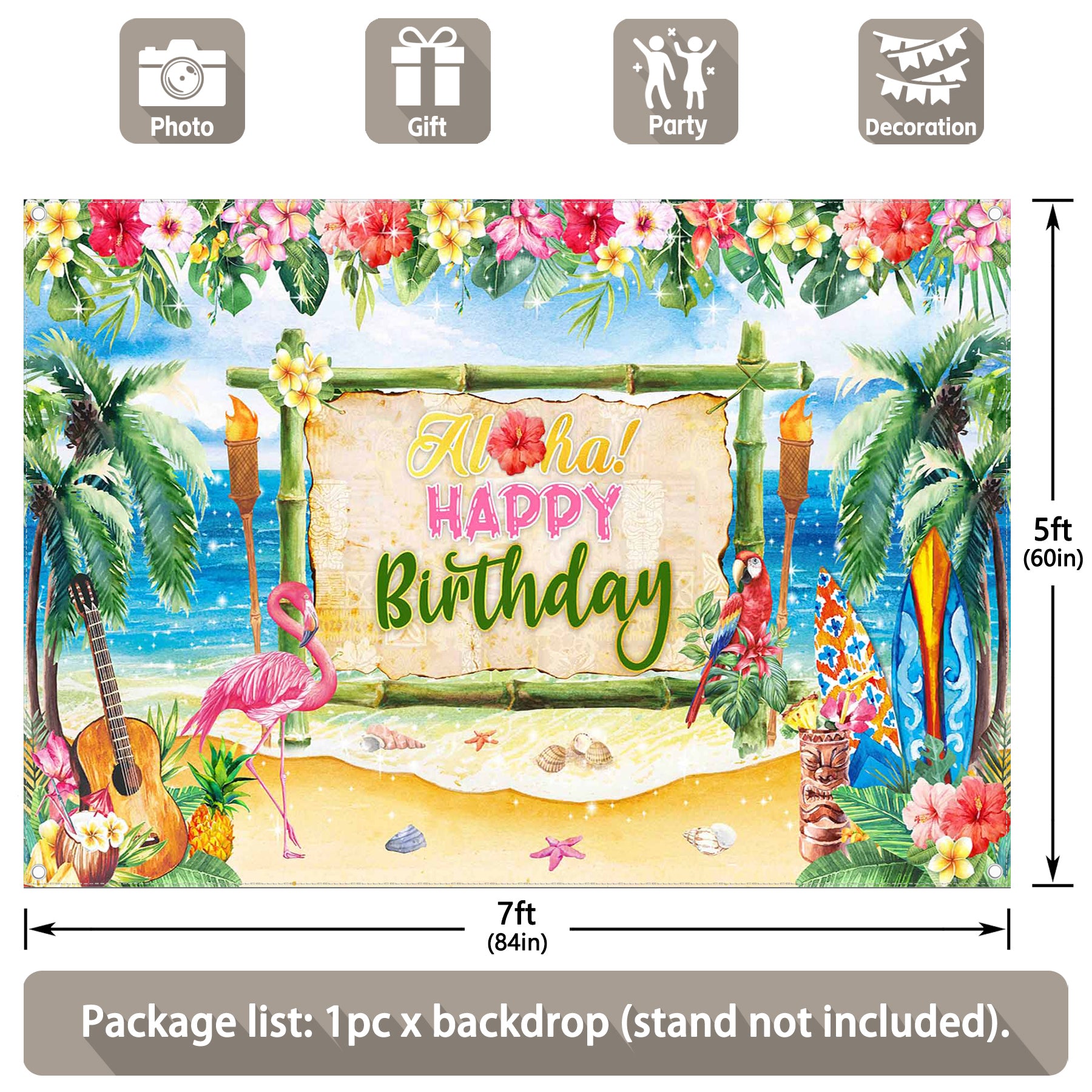 Aloha Happy Birthday Summer Tropical Beach Backdrop