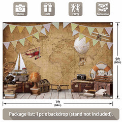 Around World Map Adventure Airplane Hot Backdrop