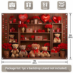 Valentine's Day Bear Red Rose Love Heart Backdrop