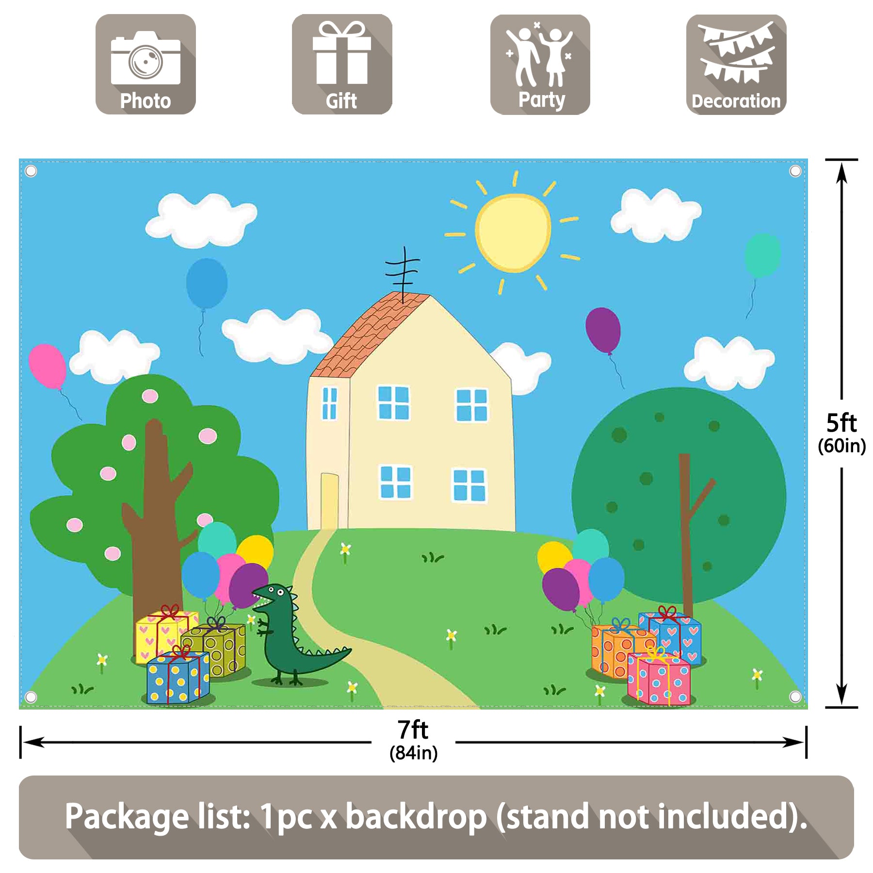 Blue Cartoon-Themed Birthday Dinosaur Wonderland Backdrop