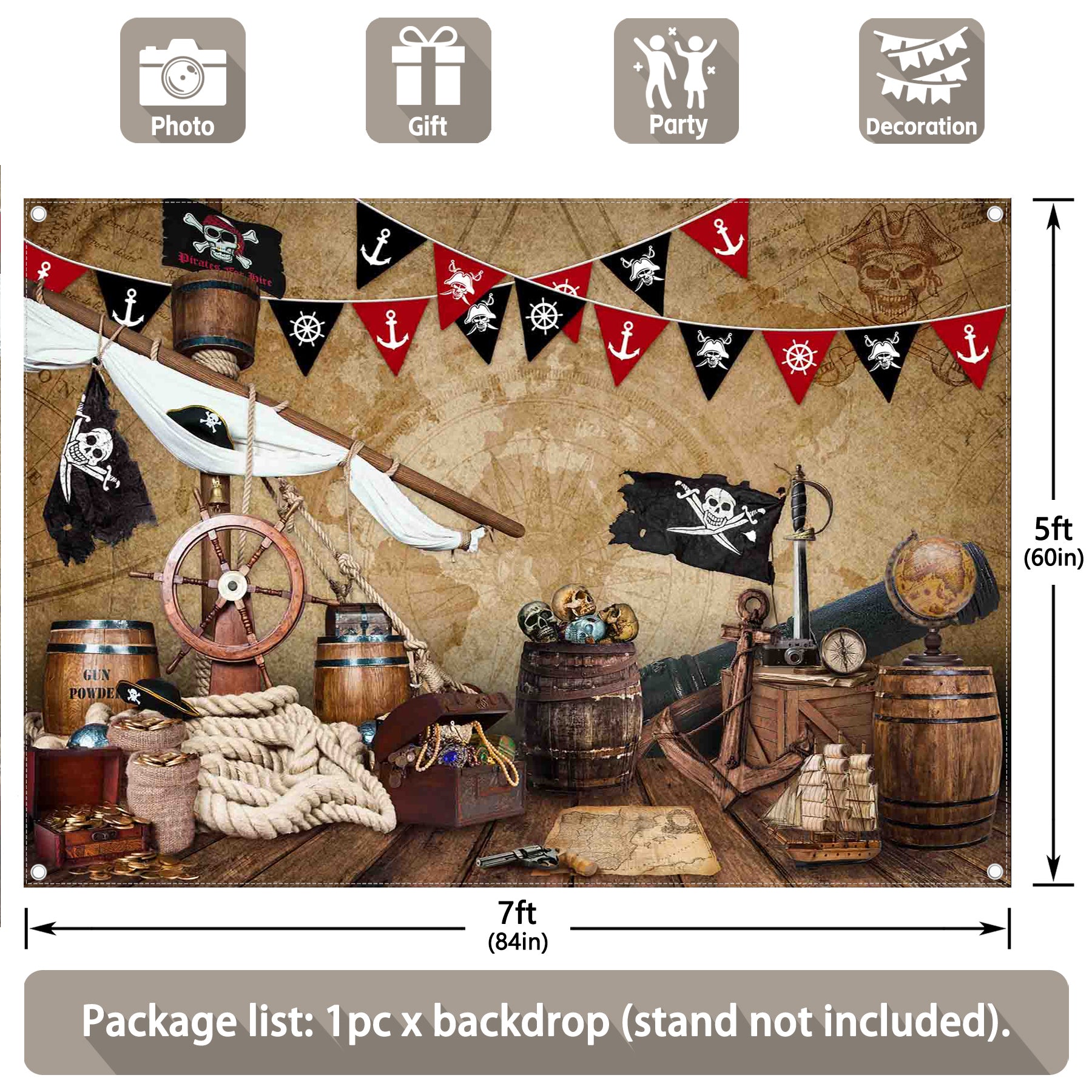 Halloween Pirate Nautical Treasure Map Backdrop