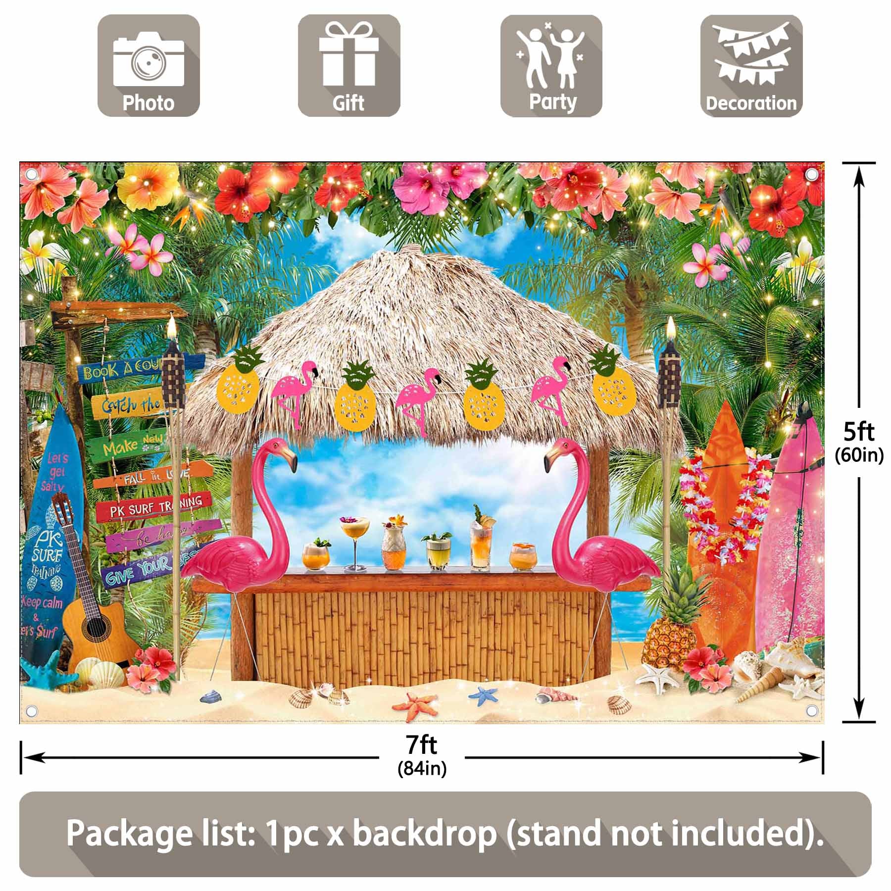 Summer Hawaiian Beach Tropical Tiki Bar Luau Background - UUFelice Studio