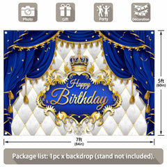 Happy Birthday Blue Curtain Prince Backdrop