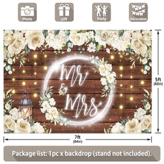 White Floral Mr Mrs Engagement Party Backdrop