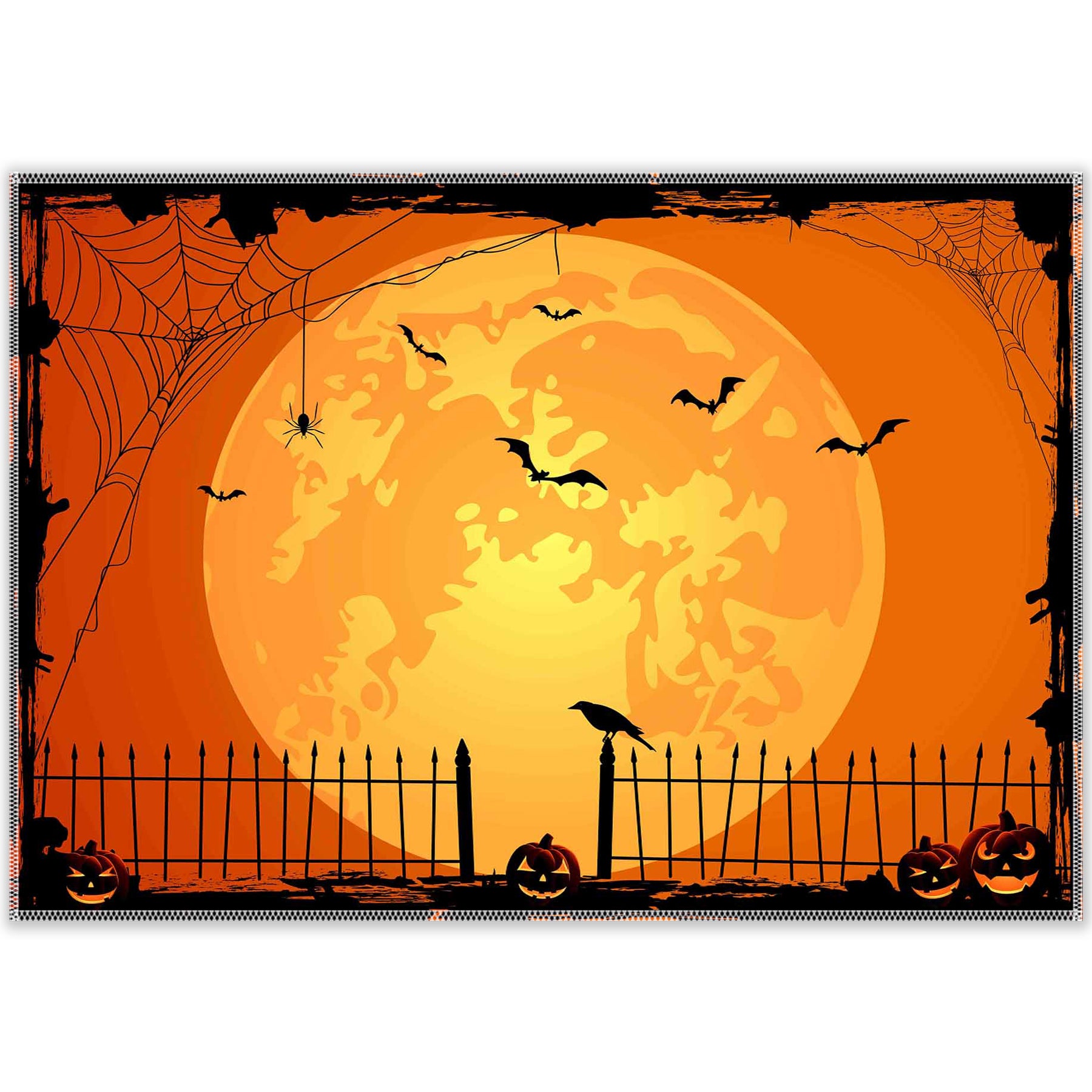 Halloween Moon Night Large Pumpkin Fence Background - UUFelice Studio